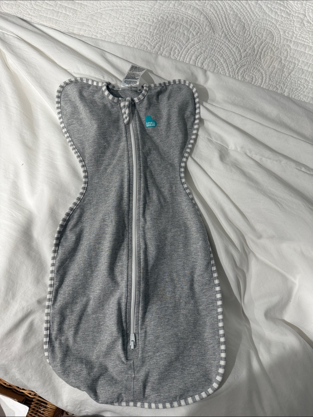 Love to Dream Gray Swaddle Sleep Sack with Stripe Trim